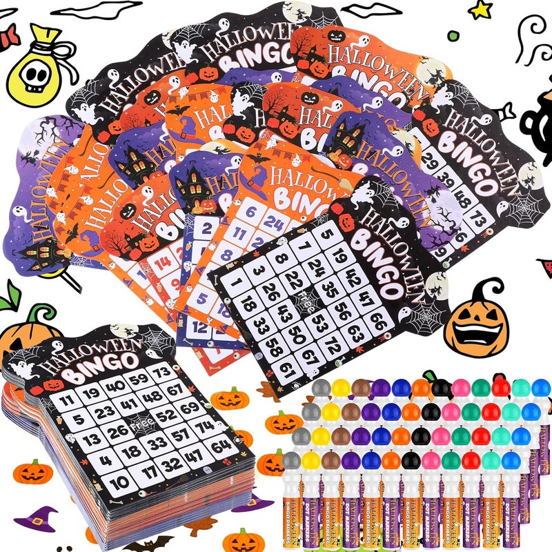 Eersida 192 Pack Halloween Bingo Game and 0.5 oz Dot Daubers Set Includes 144 Bingo Cards and 48 Dot Markers Game Supplies set for Halloween Gifts Party Favor Supplies Family Casino Play Night - Image 1